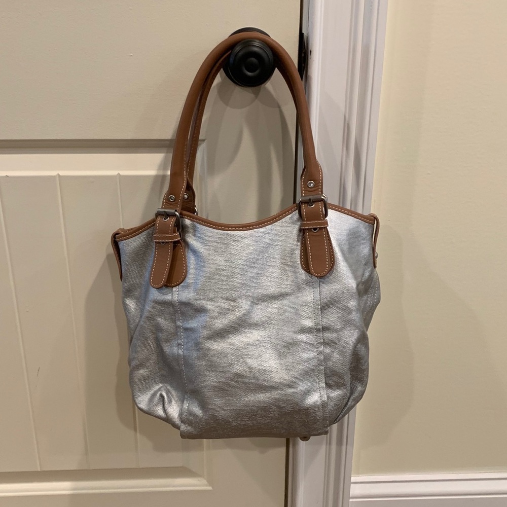 Boden Silver Coated Canvas & Leather Tote